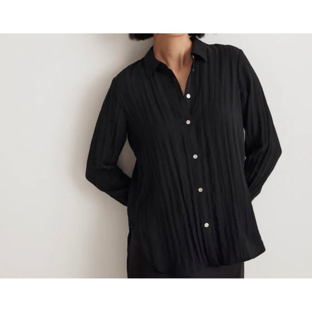 Madewell Black Button Up Shirt Crinkle Viscose Minimalist Shirttail Relax Fit Tu